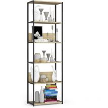 Akord - Estanteria loft con estantes de madera 60 cm Negro 60 cm frente en color Roble Artisan 60x32x192 cmia