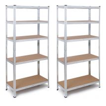 The Homeweeks - Estantería Metálica Galvanizada Pack 2 180x90x40cm Almacenaje 5 Baldas Ajustables mdf, Montaje sin Tornillos Uso Garaje Oficina