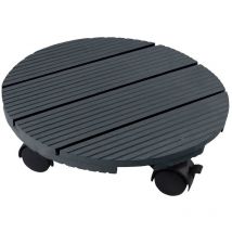 Nature - Soporte con ruedas para plantas redondo madera gris Ø30 cm