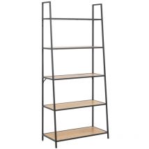 Arredamento1 - Estantería Norsica Sevferi 156, Negro + Roble salvaje, Abierta sin pared trasera, Metal, mdf, Número de puertas: 0, Número de cajones: