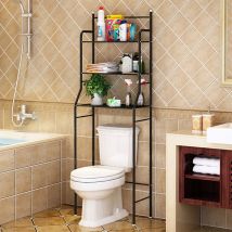 Skecten Estanteria sobre Inodoro WC Cuarto Baño Lavadora Ahorra Espacio Almacenamiento, con 3 estantes, en Metal Lacado 165 x 55 x 26cm (Negro)