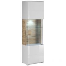 Comfivo - Estantería Torsone 103, Blanco + Blanco brillante + Roble sanremo, Con puertas, Cerrable, Aglomerado laminado, Vidrio, Número de puertas: