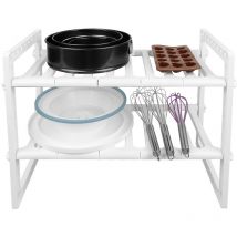 Dyhf - Skecten Estantes de cocina, estantes de fregadero de cocina flexibles, estante de 2 niveles, altura ajustable para gabinete debajo del