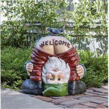 Ladacèe - Adornos de gnomo de jardín de bienvenida: estatua de gnomo de jardín, artesanías de gnomo de resina impermeables y divertidas para adornos
