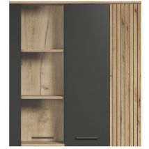 Calicosy - Esteban Vitrinenschrank Wandschrank Grau, Eiche Dekor.