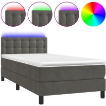 Estructura de cama LED con cabecero con somier colchón 80x200cm tela de terciopelo gris oscuro TDL0208278