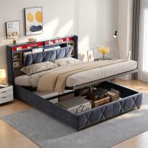 Rosahqnda - Estructura de cama tapizada, 160 x 200 cm, con elevación hidráulica, camas con canapé, cabecero con compartimento de almacenamiento,