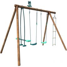 Soulet - Columpio Infantil de Madera Gabin con 2 Asientos Ajustables, Balancín y Escalera de Cuerda, Altura 2,20 m para Jardín y Exterior