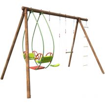 Soulet - Columpio de Madera Juliette para Niños 3 a 12 Años, con Balancín, Trapecio y Escalera de Cuerda - 2,30 m x 2,20 m x 2,30 m