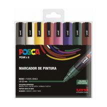 UNI Posca Estuche de 8 Rotuladores PC5M de Punta Cónica Colores Oscuros