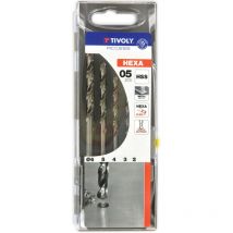 Tivoly - Box mit 5 Metall-HSS-Bohrern, 6,35 mm Sechskantschaft, mit Ø2-3-4-5-6 mm