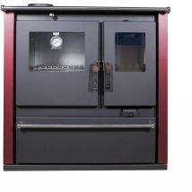 Verso - Estufa de leña con horno de inox, placa superior metálica, salida de humos a la izquierda y paneles laterales pintados en bordo cs - 7.7 kW,