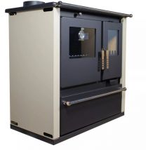 Verso - Estufa de leña con horno de inox, placa superior metálica, salida de humos a la izquierda y paneles laterales pintados en marfil cs - 7.7 kW,