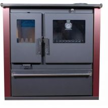 Verso - Estufa de leña con horno cs Plus - 7.7 kW, con paneles laterales pintados en bordo
