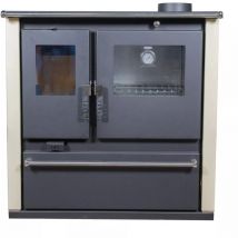 Verso - Estufa de leña con horno y paneles laterales pintados en marfil cs Plus - 7.7 kW