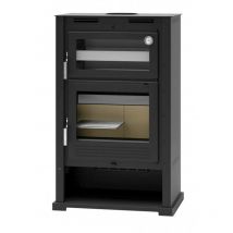 Fm Biomasa - fm Estufa de leña con turbinas M-107 t 9,5kW con puertas en hierro y horno inox