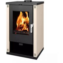 Verso - Estufa de Leña Theia 9 kW con Paneles Laterales Bordo, Eficiente y Elegant