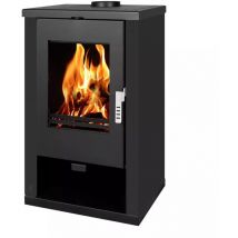 Verso - Estufa de Leña Theia con Paneles Laterales Pintados en Negro - 9 kW