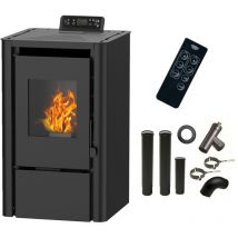 Sannover - Estufa de pellets de aire Anita 7,6 kW Negro + Kit de conexión humos