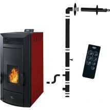 Sannover - Estufa de pellets hidráulica estanca Anita 21 kW Burdeos + Kit de instalación