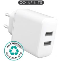 eSTUFF INFINITE USB-A EU-Ladegerät 24 W, 2 x USB-A, Weiß, 98 % recycelt, ES637005-BULK