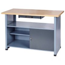 Kupper - Etabli Küpper 14118 gris 120cm pas cher, 1 tiroir 1 porte, plan de travail bois plaqué hêtre, structure métallique robuste & stable, qualité