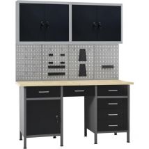 Etabli avec 4 panneaux muraux et 2 armoires table de travail poste de travail stockage rangement d'outils établi d'atelier garage