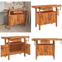 Établi avec tiroir et étaux 124x52x83 cm Bois massif d'acacia - établi - établis - Home & Living