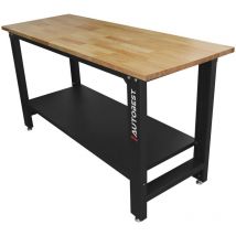Autobest - Etabli d'Atelier - Table de Travail Noir en Métal - Plateau bois - Dimensions 1600x600x880 ep 25mm