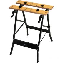 Tabli étau pliable - 4 serre-joints, rangements, outils mesure - charge max. 100 Kg - métal noir mdf naturel
