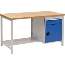 Établi gris clair, RAL 7035/bleu de signalisati l1500xP750xH859mm hêtre multiplex gris clair, RAL 7035 bleu de signalisati 1 Schublade 1 Porte