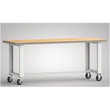 Établi Modulable 2000x700 Mm Hêtre Multiplex Gris Clair Ral 7035 – Capacité De Charge 300 Kg – Roulettes Directionnelles Ø 125 Mm – Lutz Blades