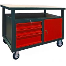 Etabli mobile 3 tiroirs - 1 porte - 1200 x 600 mm