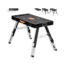 Tabli pliant Fuxtec fx-wb - table de travail, échafaudage, chevalet de sciage, planche à roulettes