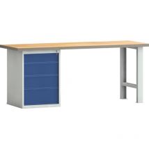 Tabli pw 700 l.2000xP700xH840 mm hêtre Multiplex gris clair, ral 7035 bleu gentiane, ral 5010 4 tiroirs