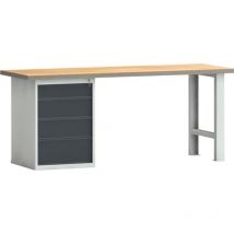 Tabli pw 700 l.2000xP700xH840 mm hêtre Multiplex gris clair, ral 7035 gris anthracite, ral 7016 4 tiroirs