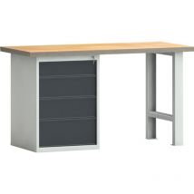 Tabli pw 700 l.1500xP700xH840 mm hêtre Multiplex gris clair, ral 7035 gris anthracite, ral 7016 4 tiroirs