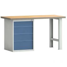 Tabli pw 700 l.1500xP700xH840 mm hêtre Multiplex gris clair, ral 7035 bleu brill., ral 5007 4 tiroirs