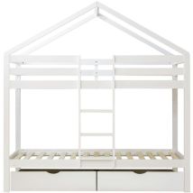 Etagenbett Häuschen + 2 Schubladen Holz Weiß 90x190/90x190cm