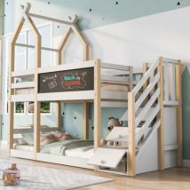Etagenbett , Kinderbett Baumhaus Design Inkl.tafel, Mit Speicherung Und Rausfallschutz, Hochbett Für Kinder– 2x Lattenrost(ohne Matratze)