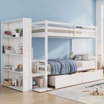 Redom - Etagenbett mit Ablagefach, Aufbewahrungsleiter und zwei Schubladen, 90200cm, multifunktionales Kinderbett, Kinder-Etagenbett, großer