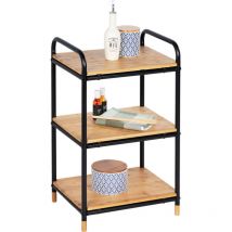 Wenko - Etagere rangement cuisine Loft, étagère bois et métal noir sur pied 3 étagères de rangement, Bambou - Métal, 42x69x33,5 cm, Noir - Marron