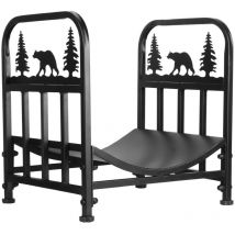 Qiyao - tagère à bûches en acier robuste pour intérieur et extérieur, étagère de rangement pour bois de chauffage pour terrasse et jardin, noir