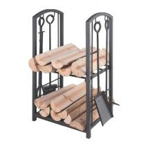 Etagère à bûches noire avec 4 accessoires