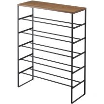 Yamazaki - Etagère à Chaussures 5 Niveaux Bois et Métal Noir Tower - L66 cm