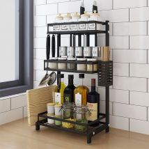 Etagere a epices avec Porte-ustensiles, Acier au Carbone, etagere de Rangement et Organisation pour Cuisine, Salle a manger et Salle de Bain, avec