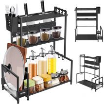 Tagère à épices de cuisine en acier inoxydable avec crochets Étagère à épices Étagère à épices 38x21x49cm Noir
