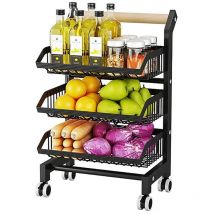 Chariot de Rangement Multifonctionnel à 3 Étages sur Roues, Étagère de Cuisine pour Légumes, Bureau, Salon, Cuisine, Mobile, Noir - Heikoeco