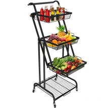 Tagère à légumes,organisateur de cuisine,Paniers en fil métallique ,pour cuisine, garde-manger, salle de bain, garage, noir,4 niveaux