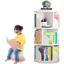 Sinbinta - Etagère à Livres rotative, rotative à 360°, étagère de rangement au sol avec cloison pour chambre à coucher, salon, étude, bureau, blanc